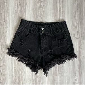 SHEIN black denim distressed jean shorts medium